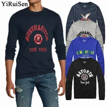 23 стиль YiRuiSen бренд лоскутное и вышивка Lether дизайн футболка с длинным рукавом для мужчин хлопок Повседневная осенняя одежда