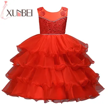 

Christmas Red Ruffle Flower Girl Dresses 2019 Lace Beaded Kids Evening Gowns Pageant Dresses For Girls Communion Dresses