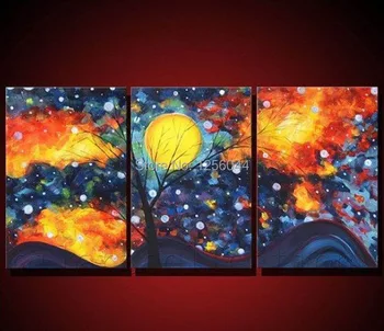 

Free Shipping Hand painted Abstract landscape Wall home scenery Oil Painting on canvas 3pcs/set Framed ready to hung E002