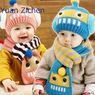 Winter Baby Hat and Scarf Set Cute For Boy Girl Crochet Knitted Caps For Infant Boys Girls Children Kids Neck Warmer  5-36M