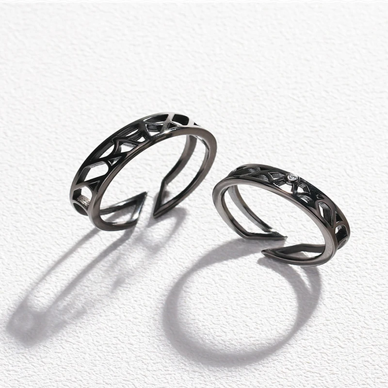 Qevila Fine Jewelry Net Love Ring Authenic 925 Sterling Silver Unique Couple Ring Loyal Black Rings for Women men Valentine Gift (5)