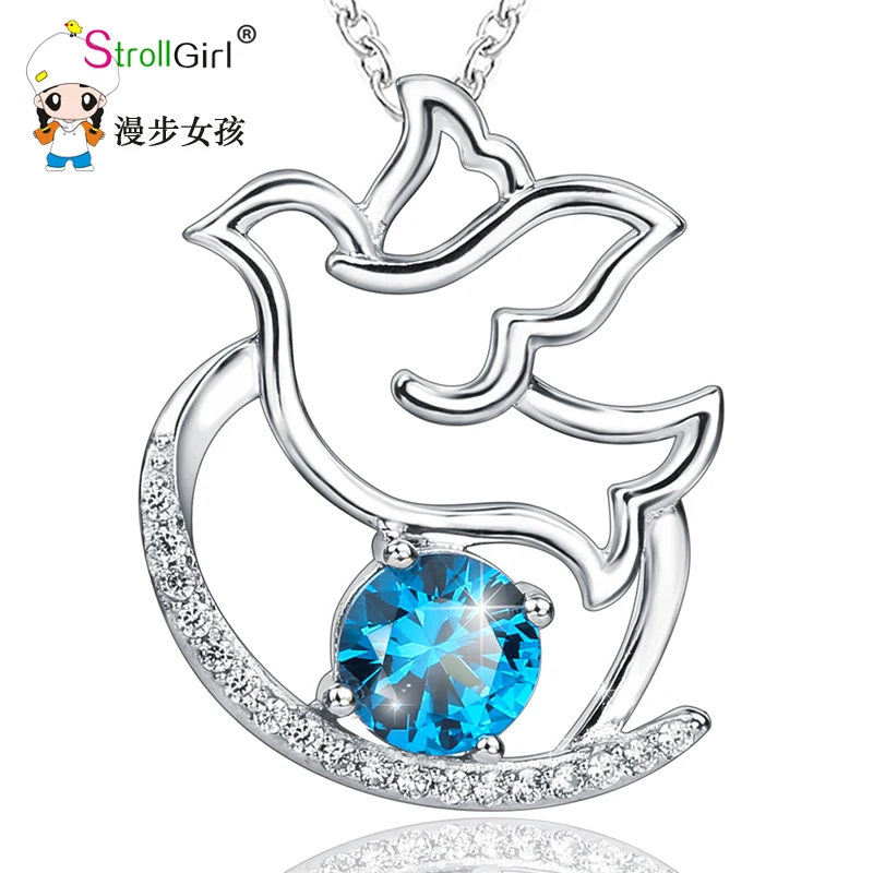 

StrollGirl 925 Sterling Silver Chain Pendant Necklace Fashion Jewelry Necklaces&Pendants For Women Friends N The dove of peace
