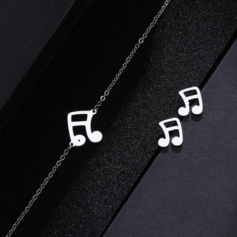 CACANA Stainless Steel Sets For Women Musical Notes Shape Necklace Bracelets Earrings For Women Lover's Engagement Jewelry S547