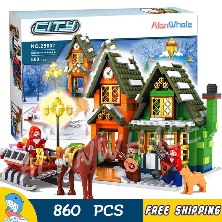 

860pcs Alanwhale Winter Village Post Office City Advent Calendar Christmas Model Building Blocks Bricks Toy Compatible With Lego