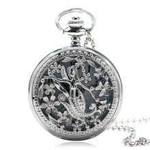 Ретро элегантные милые амулет-Русалка серебряные Кварцевые женские карманные часы кулон с цепочка-ожерелье под свитер