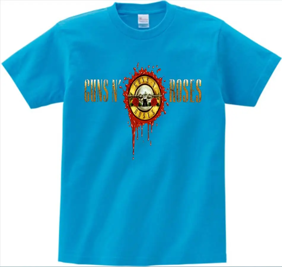 Дети печати косая скала группа пистолет N Roses футболка с круглым вырезом Рубашка с короткими рукавами лето мальчик и девочка Прохладный Повседневное футболка футболки для грудничков NN - Цвет: blue  childreT-shirt