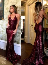 2019 Prom Dresses Mermaid Spaghetti Straps Sequins Backless Party Maxys Long Prom Gown Evening Dresses  custom made