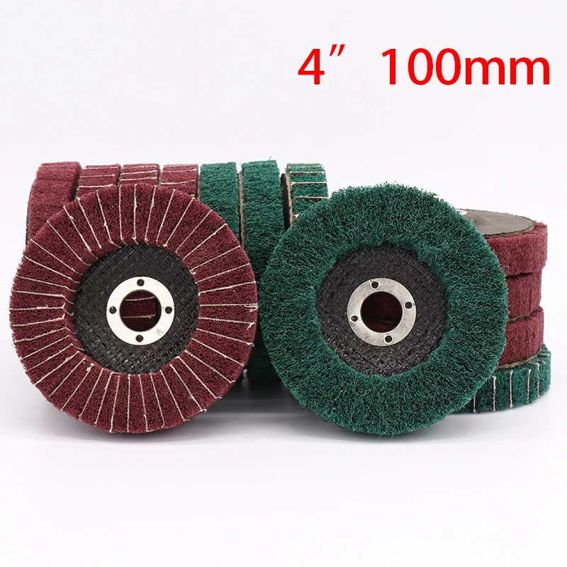 

1Pcs 100mm Non-woven Flap Grinding Disc Nylon Polishing Wheel Bulgarian Angle Grinder Tools For Metal Polish Scouring Pad Green