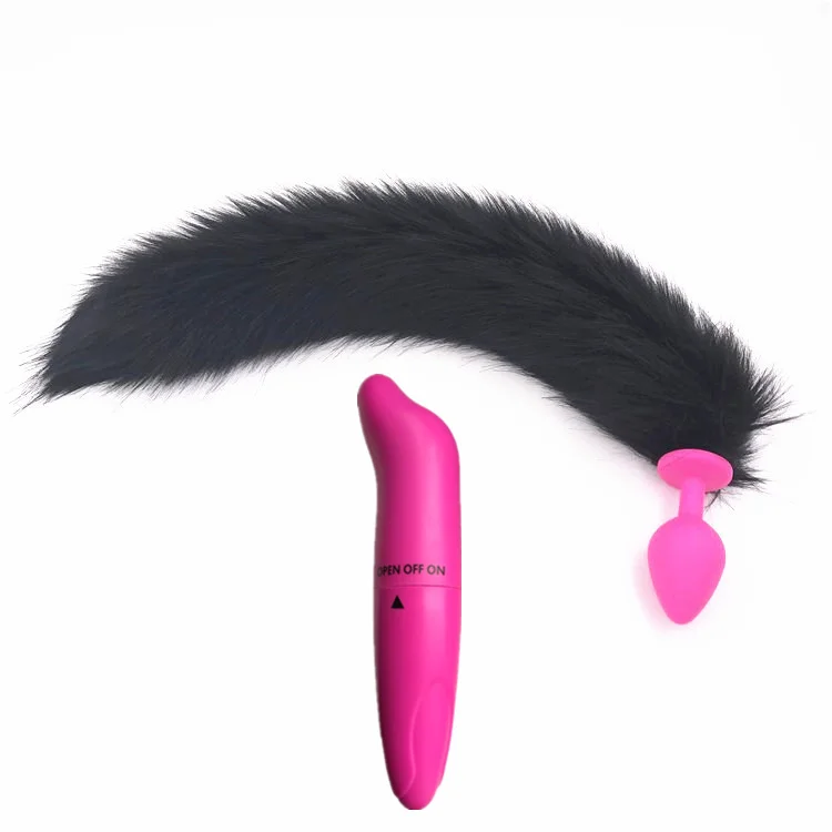 2 Pcs/Lot Vibrator And Black 40cm Fox Tail Anal Plug Metal Toys Butt Sex for Woman Men Sexy Adult Toy | Красота и здоровье
