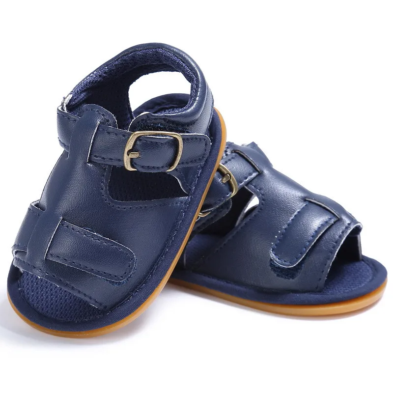 2017 New Cool Navy Soft Leather Baby Boy Beach Sandals Baby Girl Summer