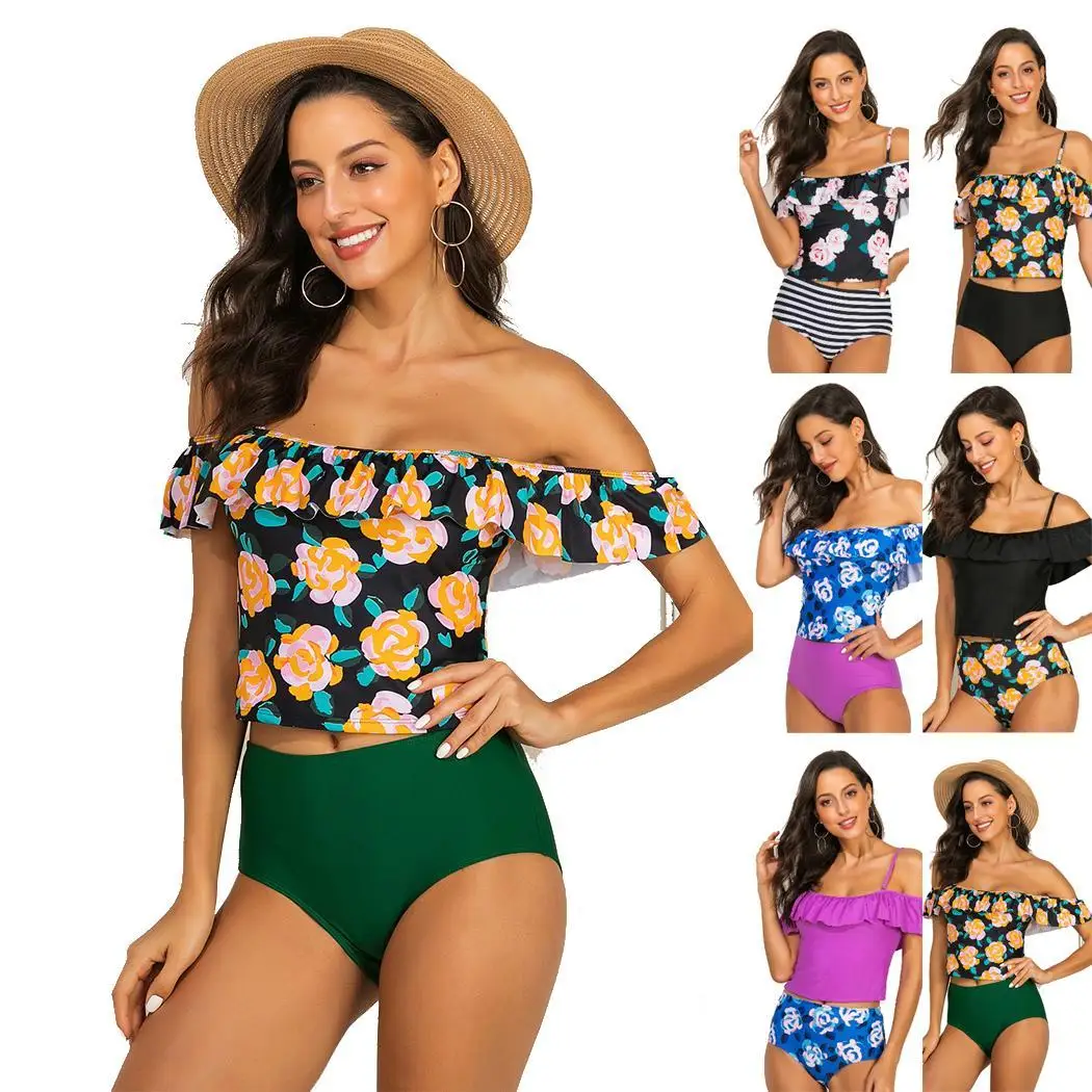 

Women Summer Bathing Suits Plus Size Casual, Pool, Beach High Slim Waist Split Bikini Wire Free Swimsuit Suit