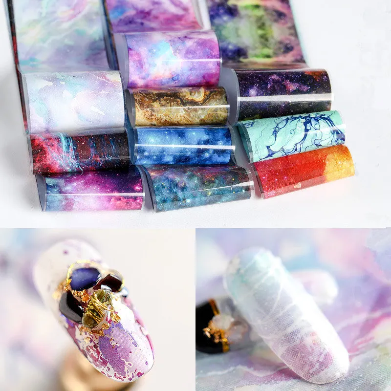 

10pcs 4*20cm Nail Foil Sticker Starry Sky Nail Transfer Paper Rainbow Japanese Style Nail Polish Adhesive sticker
