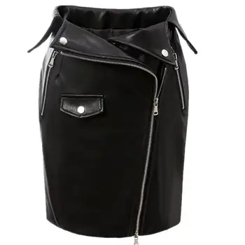 

2019 spring autumn new fashion black zipper slim women PU skirts high waist elegant Faux Leather female skirts gx1013