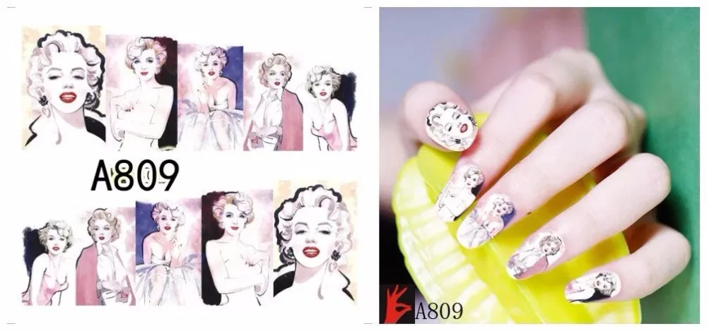 12 листов водная наклейка для ногтей наклейки для ногтей слайдер татуировки Полное покрытие красота Мэрилин Монро A805-816