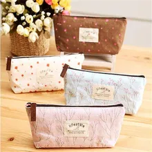 Hot Sale Kawaii Flower Floral Canvas Zipper Pen Pencil Case Cosmetic Makeup Bag Long Storage Pouch School Supplies Free Shipping anime fairy tail natsu happy cat canvas pen bag pencil case unisex cartoon handbags zipper cosmetic pouch makeup bag gift