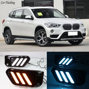 

Car flashing 2PCS LED DRL Daytime Running Light Daylights for BMW X1 F48 F49 2016 2017 2018 2019 With Yellow Turn Signal lamp