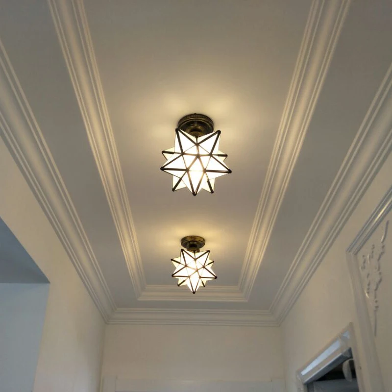 Discount Industrial Vintage Glass Pentagram Star Pendant Light