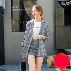 Повседневное пиджак женский 2019 Демисезонный новая высокая талия chic Юбки + клетчатые блейзеры пальто Для женщин из двух частей комплект N462