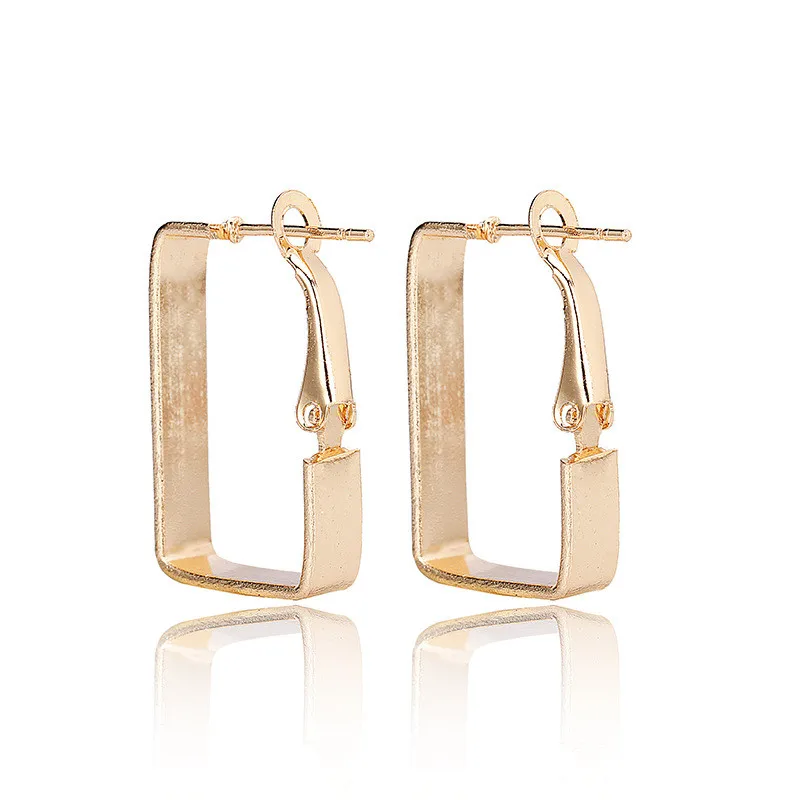 

1Pair European Geometric Rectangle Hoop Earrings For Women Trendy Punk Simple Gold Color Circle Earing aros mujer oreja E131