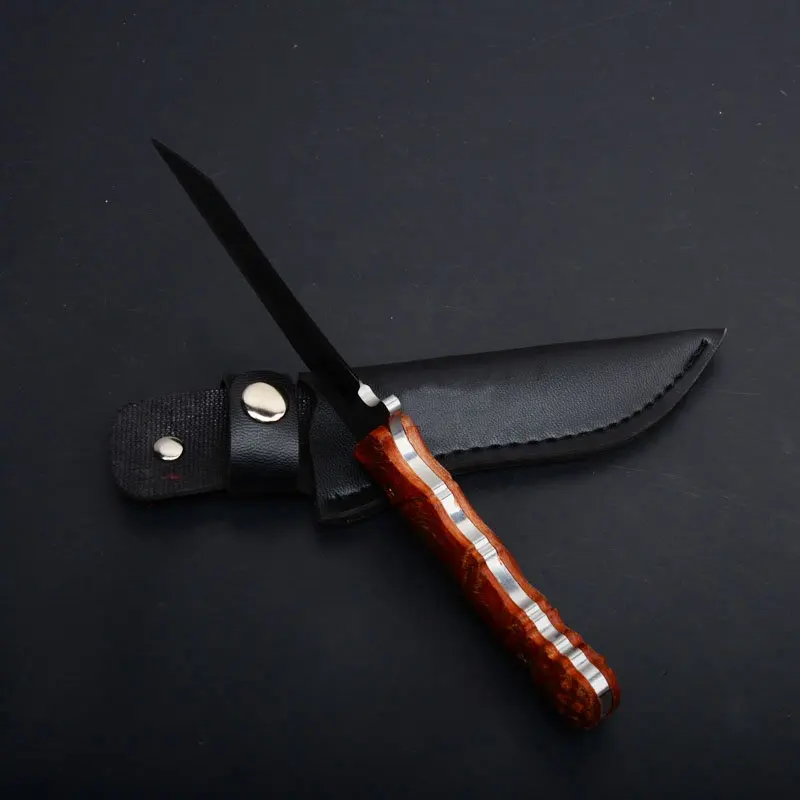 fox straight fixed blade knife wood handle rescue pocket edc tools  (4)