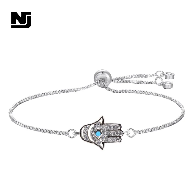 

NJ Creative Evil Eye Palm Design Charm Bracelets Zircon Adjustable Gold Silver Chain Charm Bracelets for Women Jewelry