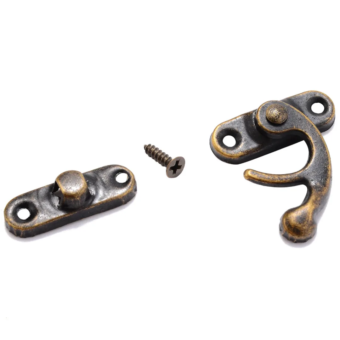 12pcs Vintage Antique Metal Lock Catch Curved Buckle Horn Lock for Gift Jewelry Wooden Box Clasp Hook with Screws