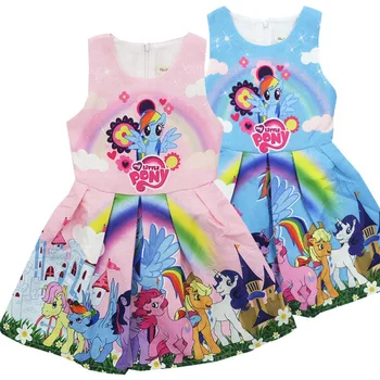 

Girl's O-neck Sleeveless 3D Digital Print Cartoon Print Colorful Horse A-line Dresses Little Girl's Princess Dresses