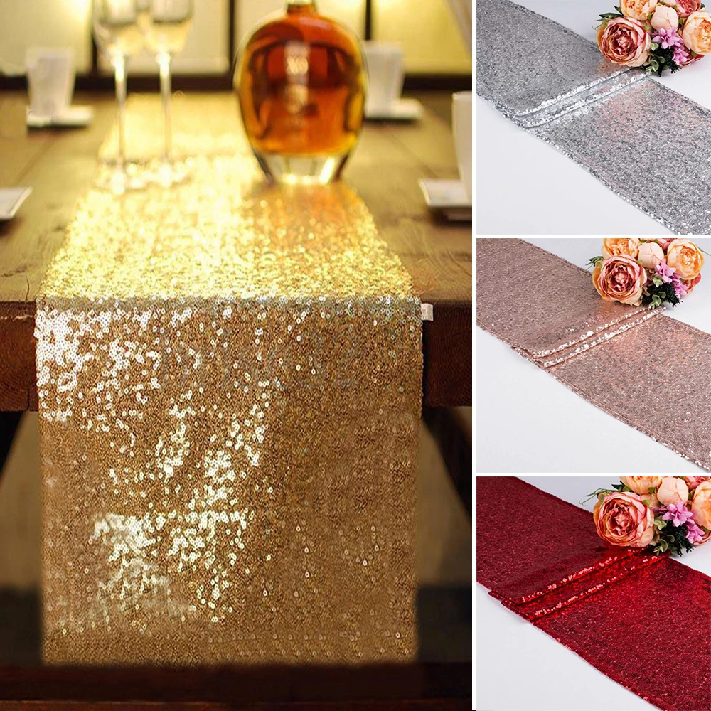 Luxury Rose Gold Sequin Table Runners for Wedding Party home Decoration Elegant Table Runner