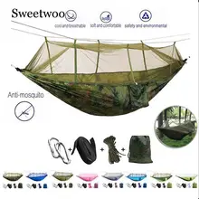 Portable 1-2 Person Camping Hammock With Mosquito Net Ultralight Hanging Bed Strong Bearing Tree Tent Swing Sleeping Lazy Bag super strength folding nylon hammock hanging swing hamak beach camping patio sleeping tree bed with 2 strap 2 carabiner
