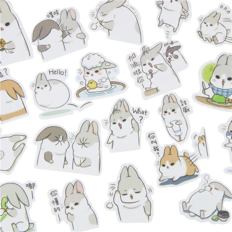 40pcs/ Lot New Kawaii Chubby Rabbit Series Pet Sticker Pack Hot Sell Deco Packing Toy Stickers School Office Supplies