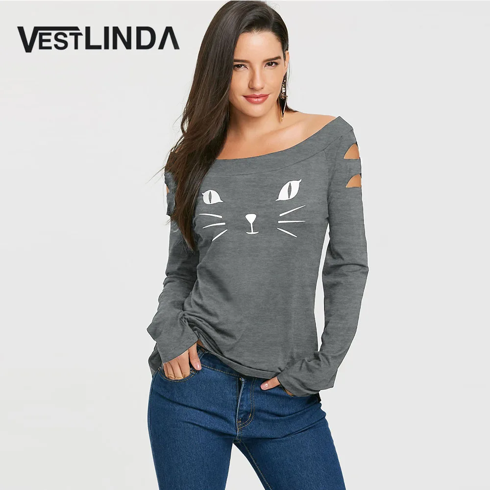 Женские футболки VESTLINDA повседневная осенняя одежда с котом женские топы женская