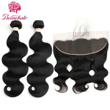 Beauhair Malaysian Body Wave Human Hair Weave 2 Bundles With 13*4 Lace Frontal Non Remy Closure With Bundles Free Shipping