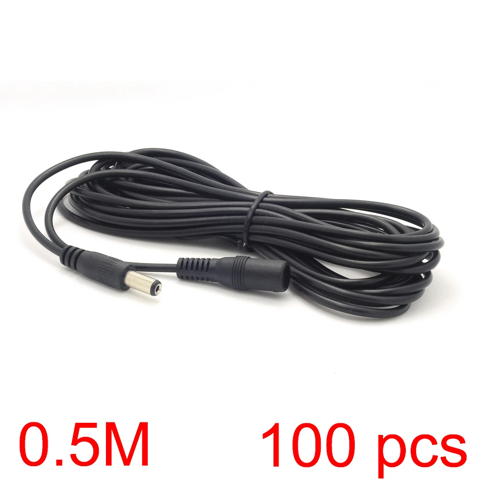 

100x 0.5M/1.6FT DC Cable Male to Female Connector 2.1*5.5mm Pigtail Plug 12V/24V