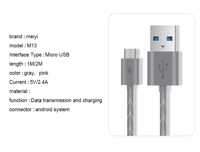 MEIYI Micro USB кабель синхронизации данных и зарядки Шнур зарядное устройство кабель для samsung S3 S4 Android телефонов планшет power Bank 2 м M13