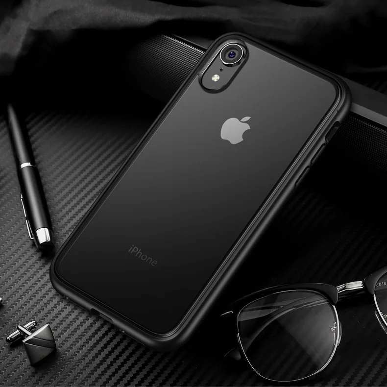 Противоударный чехол для iPhone XR, мягкий прозрачный из ТПУ, прозрачная задняя крышка для iPhone XS Max 7 8 Plus, чехол, тонкий матовый чехол - Цвет: Black