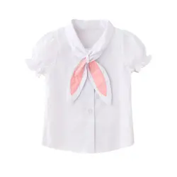 WeLaken для маленьких девочек Костюмы 2019 Новая мода белый кролик бантик-ушки галстук дизайн блузки для маленьких детей рубашки блузки для