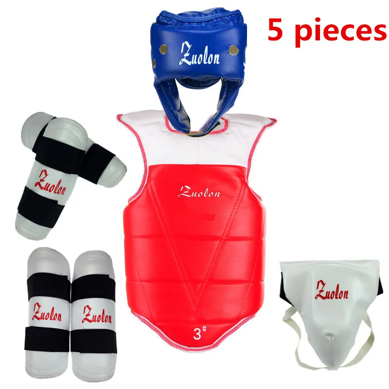 

taekwondo thickening wtf taekwondo protection 5pcs taekwondo protector chest protector karate helmet guard