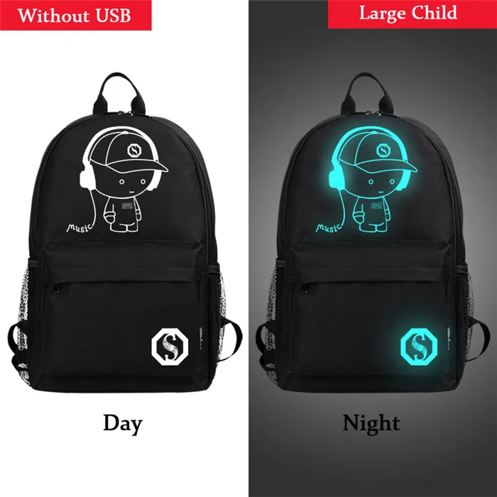 Сумка против воров, светящиеся школьные ранцы для мальчиков, студенческий рюкзак, мужской рюкзак для путешествий с USB, рюкзаки для ноутбука для подростков - Цвет: no USB large child