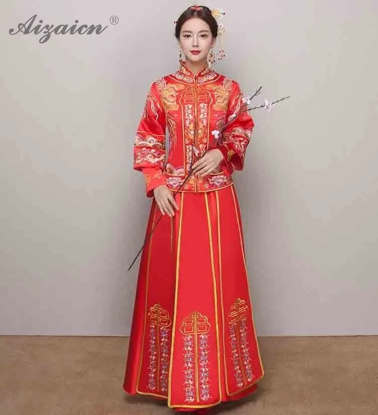 Женский китайский традиционный свадебный платье Qipao красный тонкий Cheongsam Длинные Платья Восточный стиль халат Femme современный женитьба Qi Pao