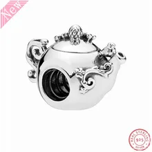 925 пробы серебро один CZ Косметическая Пудра Розовая эмаль детали заколдованный чай горшок бусины DIY Fit PANDORA талисманы для ювелирных изделий FL714