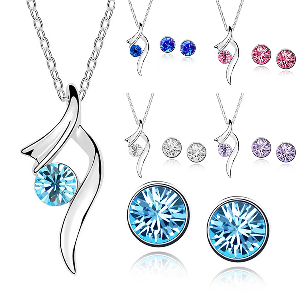 

Women's Artificial Crystal Earing and Necklace Sets Imitation Jewelry Sets Suit Necklace Studs Earrings Set 4 Colors KQS