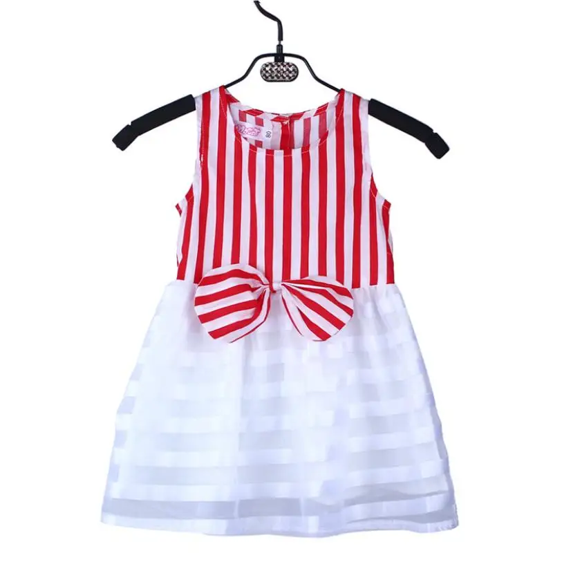 2018 new style summer dress Kids Girls Vertical stripes vest bow dress