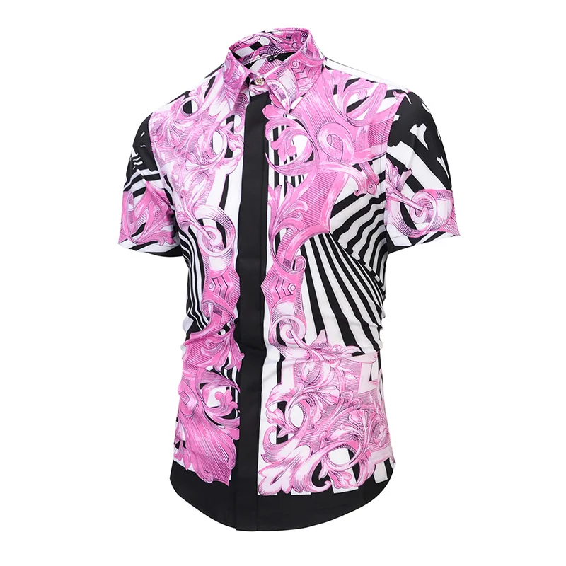 True reveler брендовая одежда для мужчин рубашки с короткими рукавами летние геометрические Красочные печати блузка Мода черный и белы