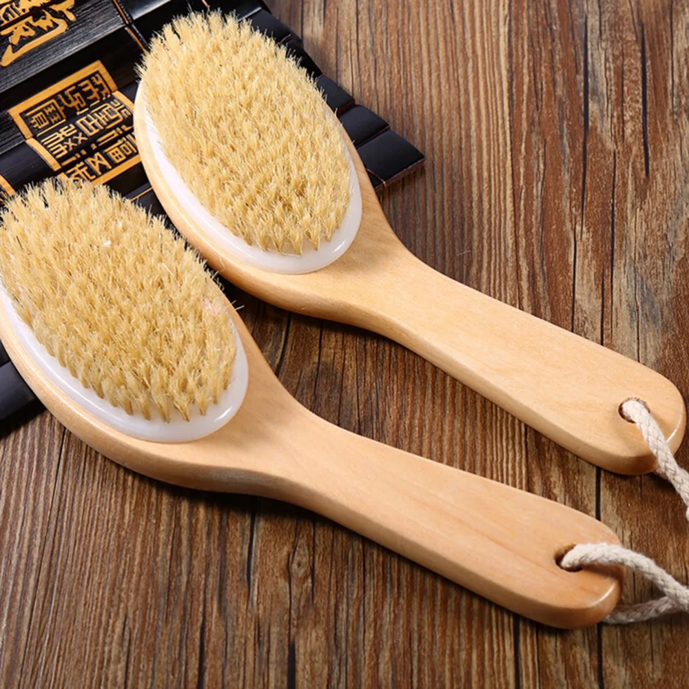 1PCS Dry Skin Exfoliation Brush Body Natural Bristle Wooden Brush Massager Bath Shower Back Spa