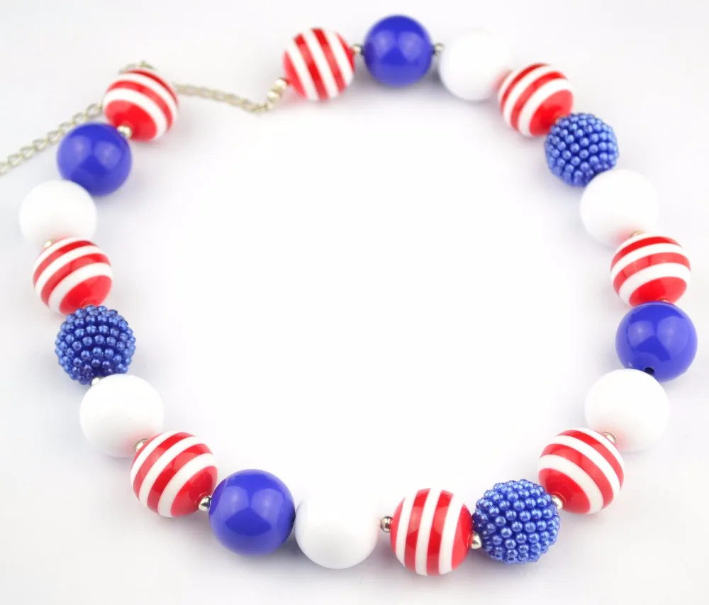 

4th july Girls Pearl Necklace Kids Chunky Beads Necklace Handmade Jewelry For Baby Party Gifts! 2pcs/lot