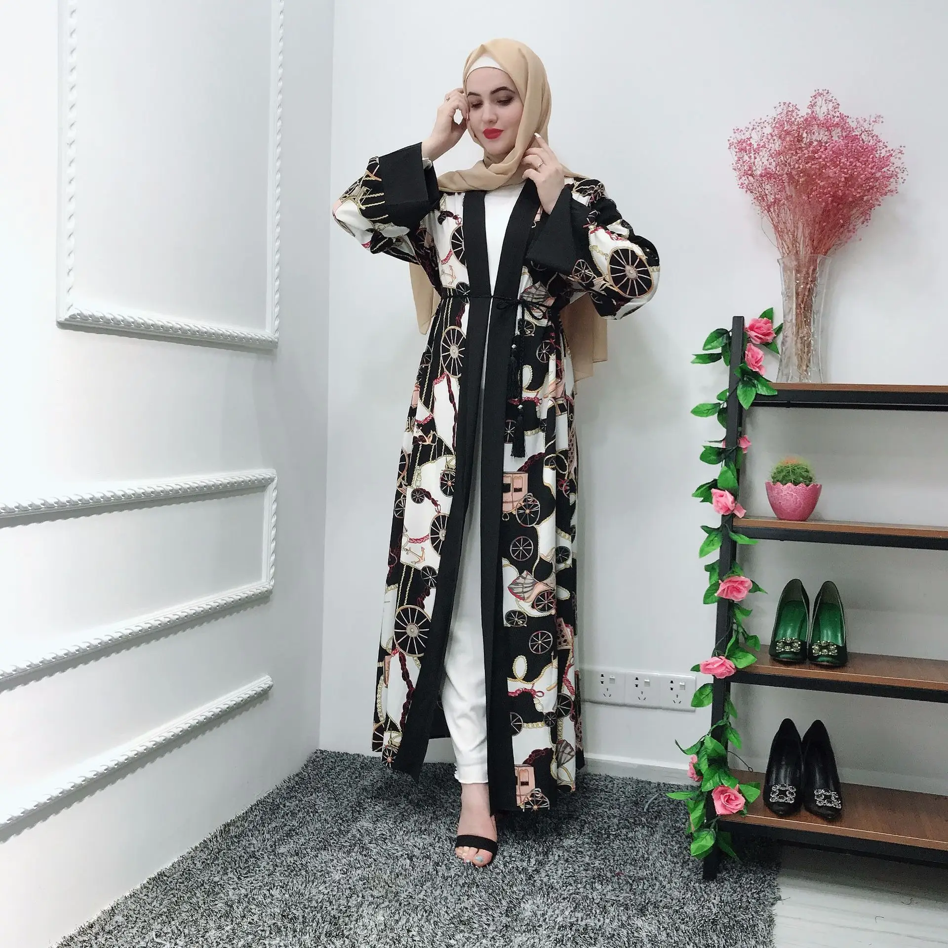 Повседневное женское Платье макси с цветочным принтом кардиган кимоно длинное