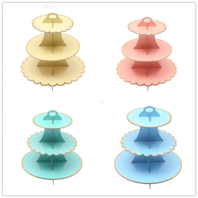 

3 Tier Birthday Wedding Party Foldable Paper Hot Stamping Solid Dessert Cake Stand Crown Cupcake Display Stand Cake Tools