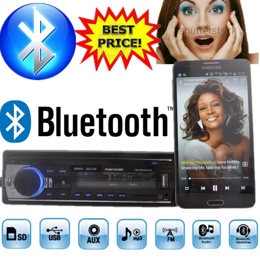 Новая Автомобильная радиостанция bluetooth стерео 1 Din в тире 520 12 В mp3 плеер car audio Bluetooth радио SD карты USB Порты и разъёмы AUX в телефон