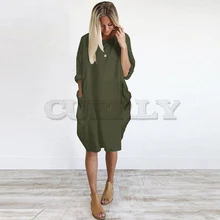 Womens Pocket Loose Dress Ladies Crew Neck Casual Oversized Dress Plus Size Big Dresses For Women Casual Beach Dress Pocket fuzzy double pocket loose dress