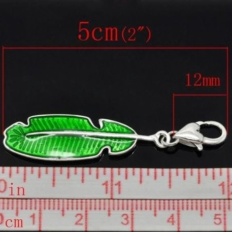 Clip on Feather Charm Pendant for European Jewelry w/ Lobster Clasp (2)